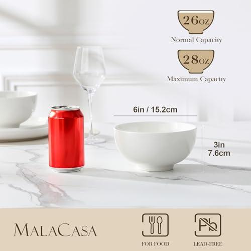 MALACASA 26 Oz Porcelain Soup Bowls Set of 4, White Ceramic Bowls for Kitchen, Cereal Bowl for Oatmeal, Fruit, Salad, Ramen and Rice Bowl -Dishwasher & Microwave Safe Bowls thumbnail 2