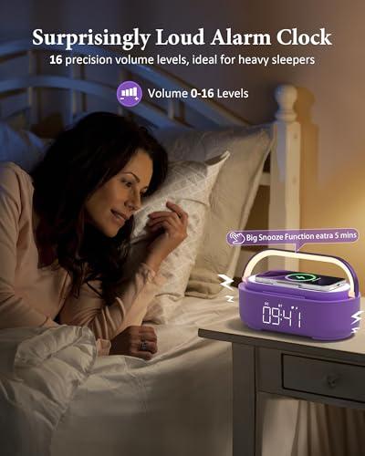 COLSUR Bluetooth Speaker Alarm Clock with Wireless Charger, FM Radio, Adjustable LED Night Light, 6 in 1 Bedroom Portable Speaker 2500mAh, Phone Stand for Bedside, Home, Office, Gi thumbnail 4