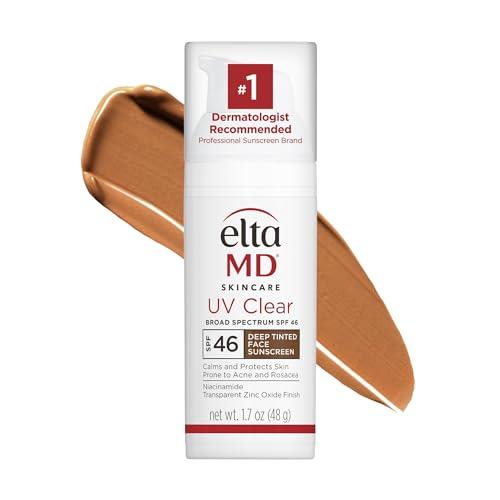EltaMD UV Clear Deep Tinted Face Sunscreen, Oil-Free Face Moisturizer with SPF 46, Dermatology Tinted Moisturizer, Facial Travel Size Sunscreen with Zinc Oxide, 1.7 oz Pump