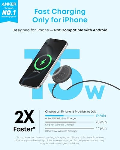 Anker Zolo Magnetic Wireless Charger, Qi2 Certified 15W MagSafe-Compatible Wireless Charging Pad, for iPhone 17/16/15/14/13/12 Series, AirPods, and More (1 Pack, Not for Pixel, Ada thumbnail 2