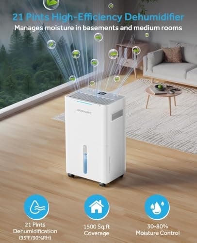 Dravonic 1500 Sq.Ft Dehumidifier for Basement, 21 Pint Dehumidifiers for Home Bedroom and Bathroom with Drain Hose, 3 Modes, 2 Speeds, 24H Timer, Auto Defrost thumbnail 2