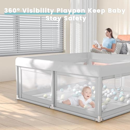 Hiaksedt Baby Playpen 50x50 Inch, Play Pens for Babies and Toddlers Baby Fence Play Yards for Indoor & Outdoor with Breathable Mesh Anti-Fall Playpen thumbnail 3
