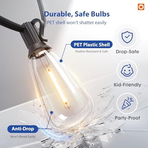 addlon 100FT LED Outdoor String Lights with Remote Waterproof Patio Lights with Shatterproof ST38 Replaceable Bulbs, Dimmable Outside Hanging Light Connectable for Porch, Backyard thumbnail 4