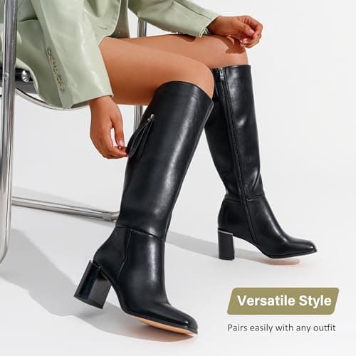 Vepose Women's Black Knee High Square Toe Heeled Boots, Size 7, 9572 thumbnail 9