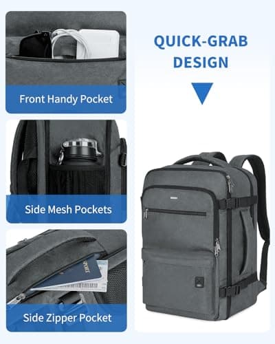 WANDF Personal Item Travel Bag 18x14x8, Carry On Laptop Backpack（Grey） thumbnail 5