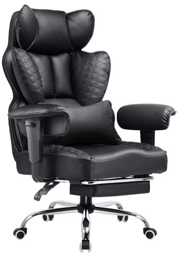 COMHOMA Big and Tall Office Chair 400LBS Wide Ergonomic Gaming Chair with Deluxe Embossing Designed Leather with Foot Rest,150°Reclining Adjustable Armrests Pocket Spring Back Supp