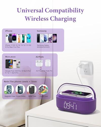 COLSUR Bluetooth Speaker Alarm Clock with Wireless Charger, FM Radio, Adjustable LED Night Light, 6 in 1 Bedroom Portable Speaker 2500mAh, Phone Stand for Bedside, Home, Office, Gi thumbnail 8