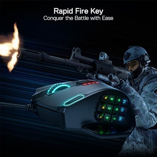 Mouse Gamer Redragon M908 Impact MMO RGB con 12 Botones y 12,400 DPI