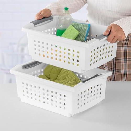 Sterilite: 10 Canastas Organizadoras Apilables Blancas para Cocina, Baño y Hogar