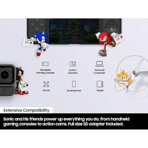 Samsung PRO Plus Sonic The Hedgehog + Adapter, 256GB microSDXC, Up-to 180MB/s, Full HD & 4K UHD, UHS-I, C10, U3, V30, A2, for Nintendo-Switch, Steam Deck, GoPRO, DJI Drone, Tablets