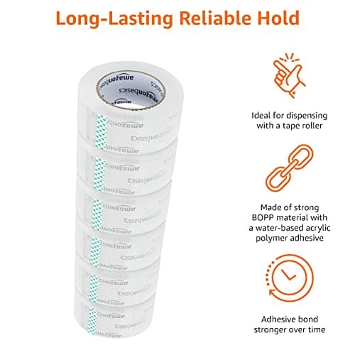 Amazon Basics Packing Tape, Strong & Durable for Moving, Storage, Shipping, Mailing and Sealing, Crystal Clear, 1.88" x 109 Yards, 6-Pack thumbnail 4