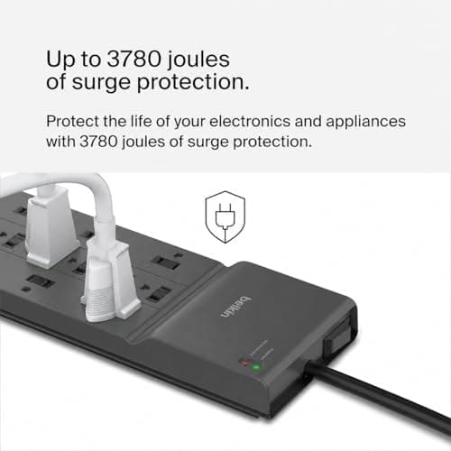 Belkin 12-Outlet Surge Protector Power Strip w/ 12 AC Outlets & 8ft Flat Plug, UL-Listed Heavy-Duty Extension Cord for Home, Office, Travel, Computer, Laptop, Charger - 3,780 Joule