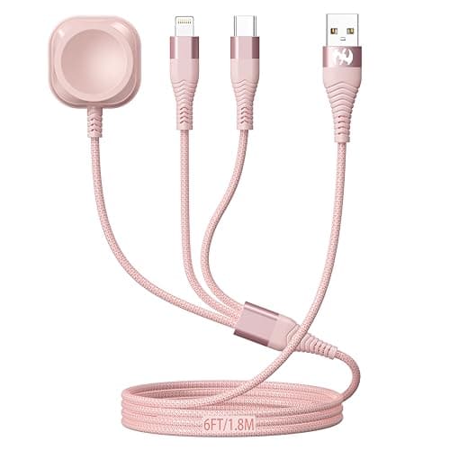 Apple Watch Charger Multi Charging Cable 6FT, Nylon Braided USB AM Port to Lightning Type C USB C Cord iWatch Magnetic Wireless 3 in 1 Charging Wire for iPhone Android Phone and iW