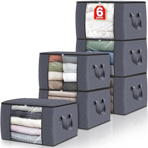 Fab totes Storage Bags,Clothes Blanket Storage Bins Foldable Closet Organizers with Reinforced Handle for Home Dorm Storage and Organization,Fabric Bags for Organizing Bed Sheets,C