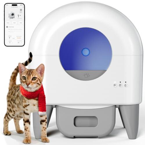 Fumoi Automatic Cat Litter Box Self Cleaning Litter Box Large Capacity for Multiple Cats, App Control with Safety Sensors, Removable Washable Liner,2 Rolls Garbage Bags,Grey