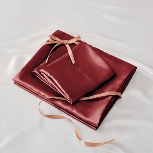 Juego de Sábanas de Satén BEDELITE Matrimonial, Suaves para Piel y Cabello, Burgundy
