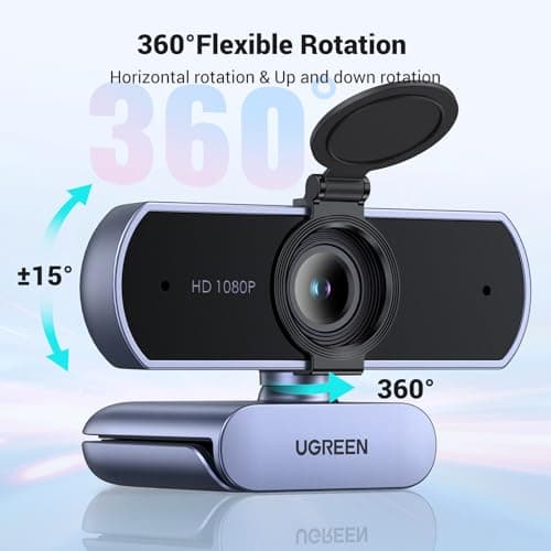 UGREEN Full HD 1080P Webcam with Microphone, 2 Noise-Canceling Mics, 85° Fov & Fixed Focus, Plug and Play, Auto Light Correction, Privacy Cover PC Camera for Zoom/Skype/Teams, Swit thumbnail 5