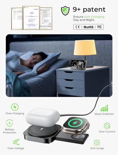 LISEN for MagSafe Charger Stand for iPhone Magnetic Apple Watch Airpods Charging, Airplane Gadgets Magsafe Kickstand for iPhone Wireless Charger Gifts for Women Men Travel Essentia