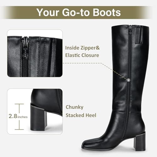 Vepose Women's Black Knee High Square Toe Heeled Boots, Size 7, 9572 thumbnail 3