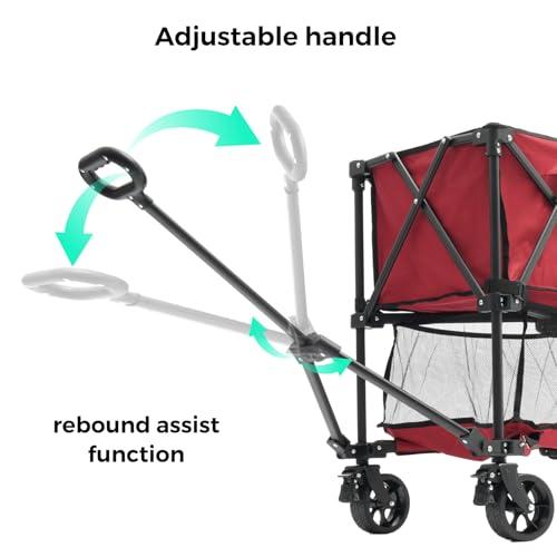 SUNNYFEEL Lightweight 47''L Double Decker Wagon for Sport, 270L Collapsible Wagon Cart,331lbs Collapsible Outdoor Utility Wagon Cart for Shopping Garden Camping,Red-Lightweight thumbnail 4