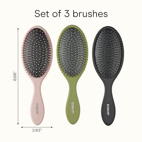 Conair Detangling Hair Brush Set, 3-Pack Detangler Brushes for Wet or Dry Hair, Gentle Detangler for All Hair Types, Bristle Hair Brushes for Women, Evergreen, Blush Pink, Black As thumbnail 7