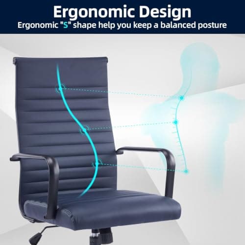 Haranuo Office Chair, Ergonomic Executive Conference Room Chairs, Ribbed Leather Desk Chair with Lumbar Support, Adjustable Height Mid-Back Swivel Chair with Padded Seat thumbnail 3