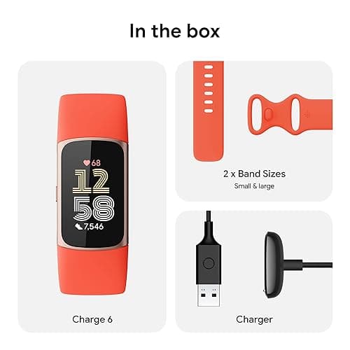 Fitbit Charge 6 Fitness Tracker with Google Apps - Heart Rate on Exercise Equipment - 3-Month Google Health Premium Membership Included - Health Tools - Gold/Coral - Small&Large Ba thumbnail 8