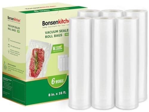 6 Rollos Bolsas Selladoras al Vacío Bonsenkitchen 8"x16' con Caja