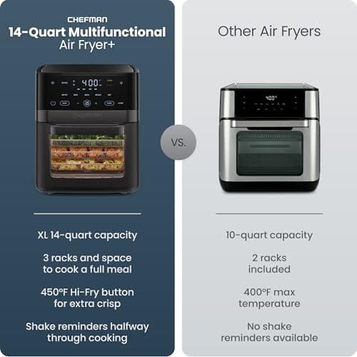 Chefman Air Fryer 6-in-1, XL 14-Quart Multifunctional Airfryer with Touchscreen Controls, Rotisserie, Food Dehydrator, Convection Oven, Bake, Broil, and Reheat Functions, Windowed  thumbnail 3
