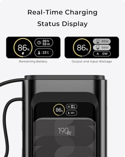 2026 FIFA Licensed 190W 20000mAh Power Bank for Laptop Portable Charger,3-Port USB-C Fast Charging Battery Pack with Built-in USB-C Cables for MacBook,Cell Phones,iPhone,Android,Sa thumbnail 5