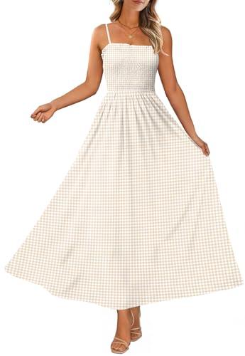 OFEEFAN Maxi Dress Spaghetti Strap Dresses Business Casual Spring Swing Sundresses for Women 2026 Summer Beach Vacation Cruise Outfits Khaki Gingham M thumbnail 2