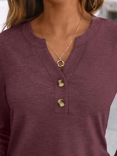 AUTOMET Long Sleeve Shirts for Women Blouses 2025 Fall Clothes Plus Size Dressy Casual Tops Henley Cute T Shirts Business Winter Clothing Spring Fashion Outfits Wine M