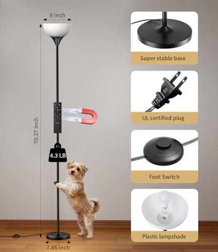 luckystyle Torchiere Floor Lamp,1200LM Dimmable Standing Lamps with Remote and Foot Switch,Custom Color Temperature Super Bright Tall Lamp for Living Room Bedroom Office,Floor Ligh thumbnail 6