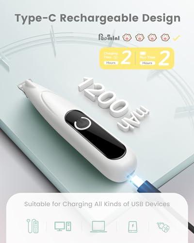 PAPMINI Dog Grooming Kit with LED Display, 35dB Ultra-Low Noise Dog Paw Trimmer, Cordless Hair Trimmer for Paws, Ears, Face, Rump with LED Light thumbnail 8