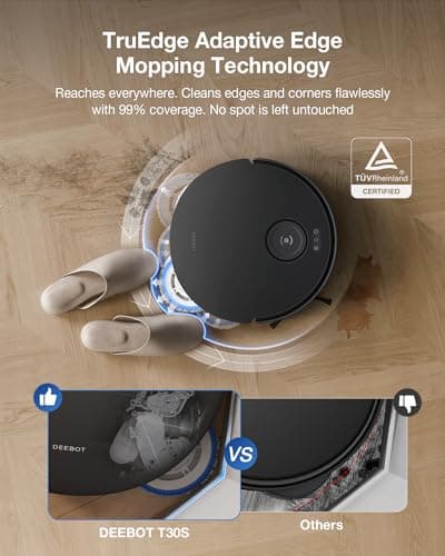 ECOVACS DEEBOT T30S Combo Robot Vacuum and Mop, All-in-One Cleaning Hub, 11000Pa, ZeroTangle Technology, TruEdge Adaptive Edge Mopping, Dual Self-Emptying, Hot Water Mop Washing, A