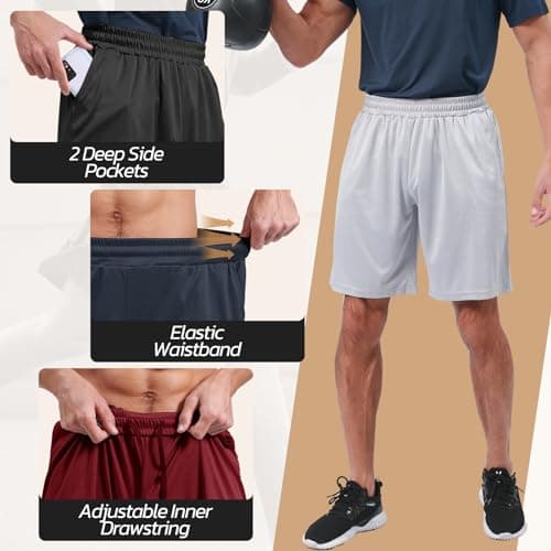 BOOJO 3 Pack Gym Basketball Mens Shorts - Quick Dry Black Workout Athletic Shorts with Pockets for Casual Running(S-6XL) thumbnail 2