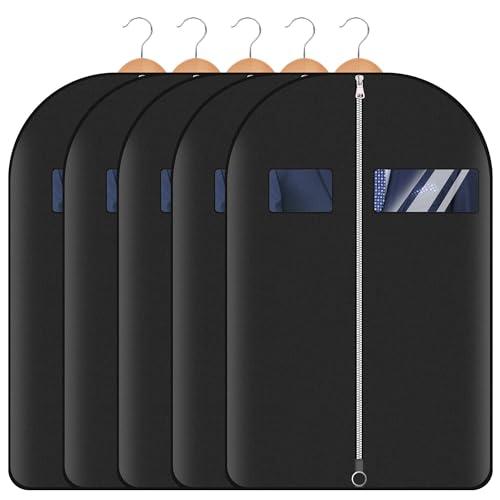 Hleelomi 5 Pack 40-inch Suit Bag Garment Bag for Travel and Storage, Garment Bags for Hanging Clothes with Zipper and Visible Transparent Window, Black thumbnail 9