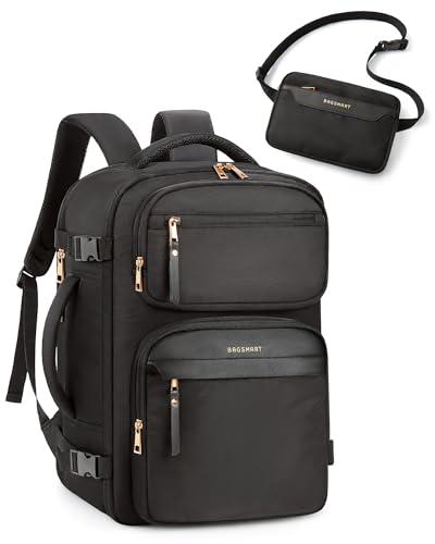 BAGSMART Womens Backpack Carry On Flight Approved, Travel Backpack for Women with Waist Bag, Traveling Lightweight Weekender Casual Daypack 17.3" Laptop Work Back pack Personal Ite