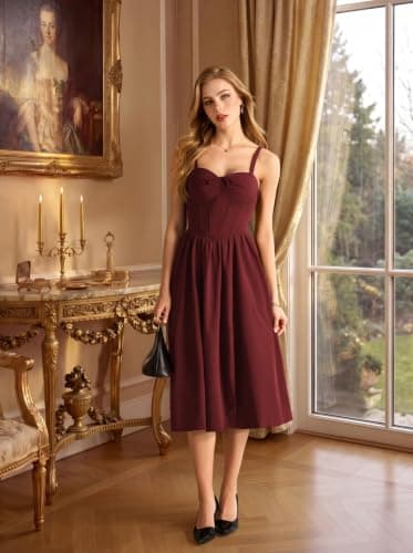 Scarlet Darkness Corset Midi Dress Women Cocktail Party Milkmaid Sundress thumbnail 2