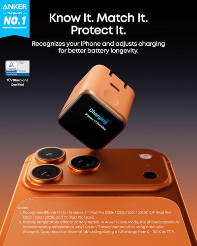 Cargador Anker Nano USB C 45W con Pantalla Inteligente, Enchufe Plegable y Modo Cuidado (Azul)