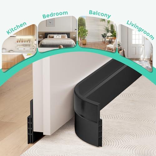 Hojoy 2 Pack Under Door Draft Stopper, Adjustable Door Sweep Anti-Collision Strong Adhesive Weather Stripping Tape Soundproof Draught Stoppers 2" W x 39" L, Black thumbnail 6