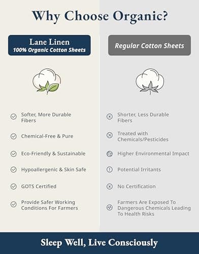 LANE LINEN Eco Friendly 100% Organic Cotton Queen Sheet Set, Soft & Comfy Fully Elasticized 15" Deep Pocket Bed Sheets, Low Pill Naturally Cooling Machine Wash Sábanas Queen- White