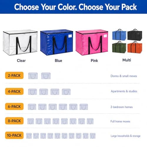 Miniatura de Bolsas de Mudanza o Almacenamiento ClearSpace de Uso Rudo con Tapas, Azules, Paquete de 8 8