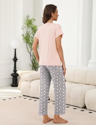 Miniatura de Pijamas y Conjuntos de Descanso Ekouaer (2 Paquetes) para Mujer: Cuello V y Manga Corta 4