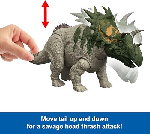 Mattel Jurassic World Rebirth Wild Roar Dinosaur Toy, Spiclypeus Posable Figure, Tail-Controlled Head Butt & Thrash Attack & Sound, Digital Play thumbnail 3