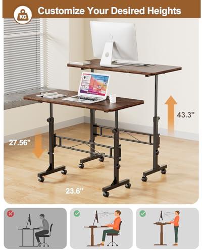 Amztabler Small Standing Desk Adjustable Height, Mobile Stand Up Desk with Wheels, 32 Inch Portable Rolling Desks Conference Room Tables for Walking Pad Treadmill Wood Rustic thumbnail 3