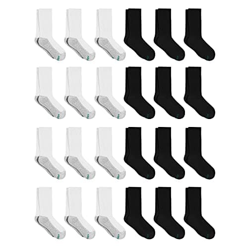 Hanes Boys' Crew Socks Pack, Socks for Boys Age 5-12, Stretch Cotton Socks, Comfortable Cushioned Crew Socks, 12-Pack