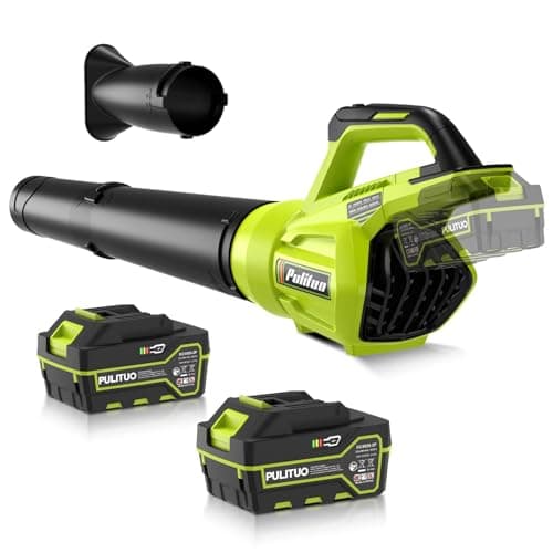 PULITUO Leaf Blower Cordless, 500CFM/ 125MPH Lightweight Cordless Blower with 2X 4.0 Batteries and Fast Charger, Variable Speed Battery Leaf Blowers for Lawn Care, Leaves, Grass, P