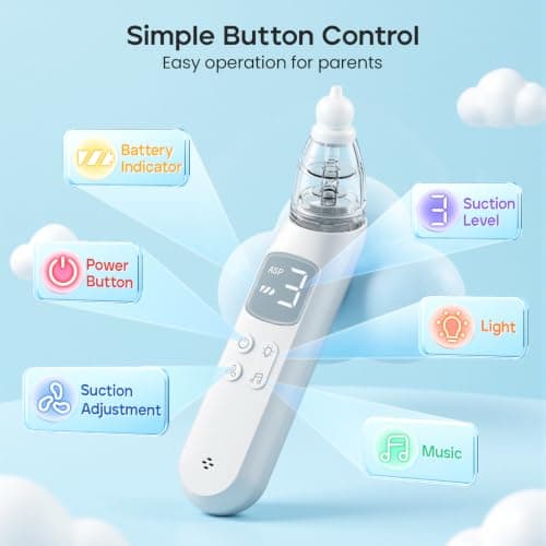 Baby Electric Nasal Aspirator, 3 Suction Levels, 3 Interchangeable Silicone Tips, Music & Light thumbnail 8