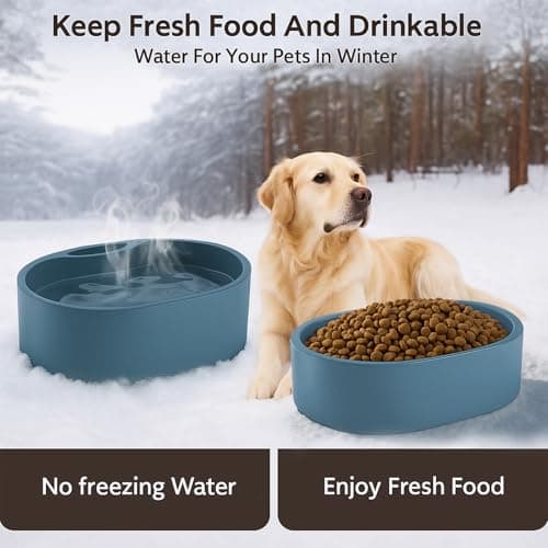 Large Heated Water Bowl for Dog & Cat, Outdoor Heated Dog Bowl with Chew Resistant Power Cord, Waterproof Heated Pet Bowl Smart Therm Dish in Winter for Dog Cat Chicken Birds